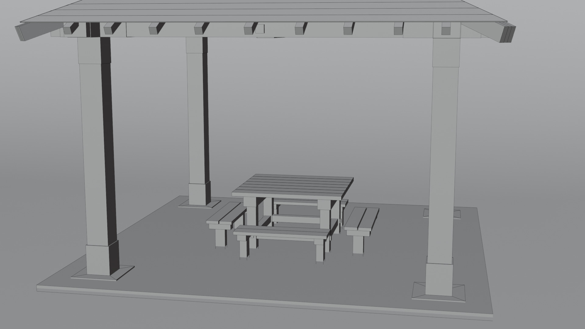 Old Wooden Picnic Shelter PBR LowPoly GameReady Model Low-poly 3D model_17