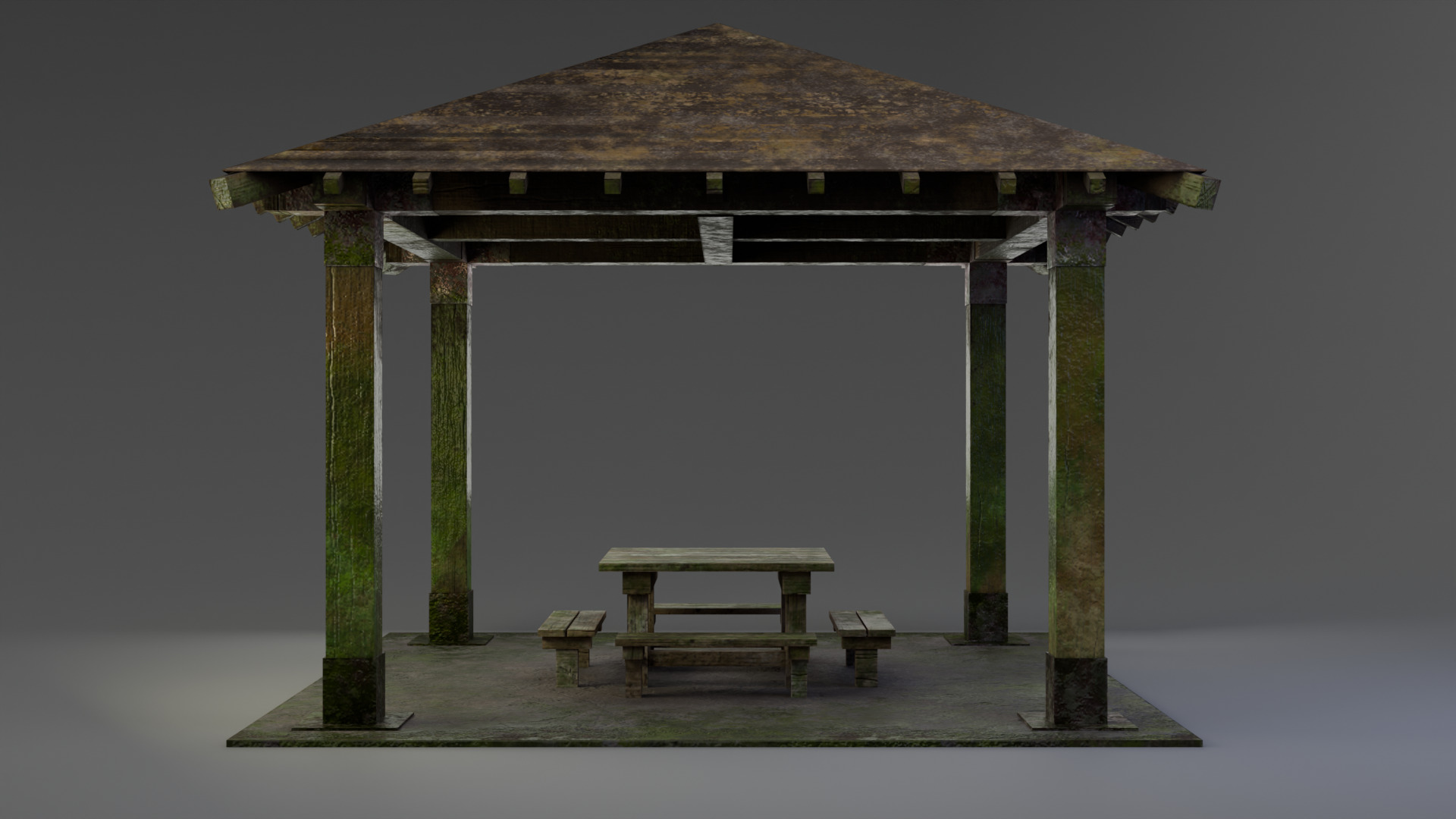 Old Wooden Picnic Shelter PBR LowPoly GameReady Model Low-poly 3D model_2