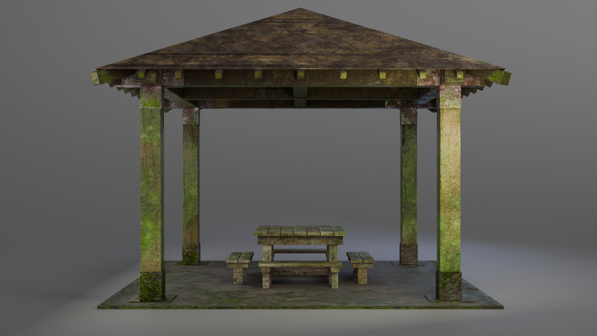 Old Wooden Picnic Shelter PBR LowPoly GameReady Model Low-poly 3D model_3