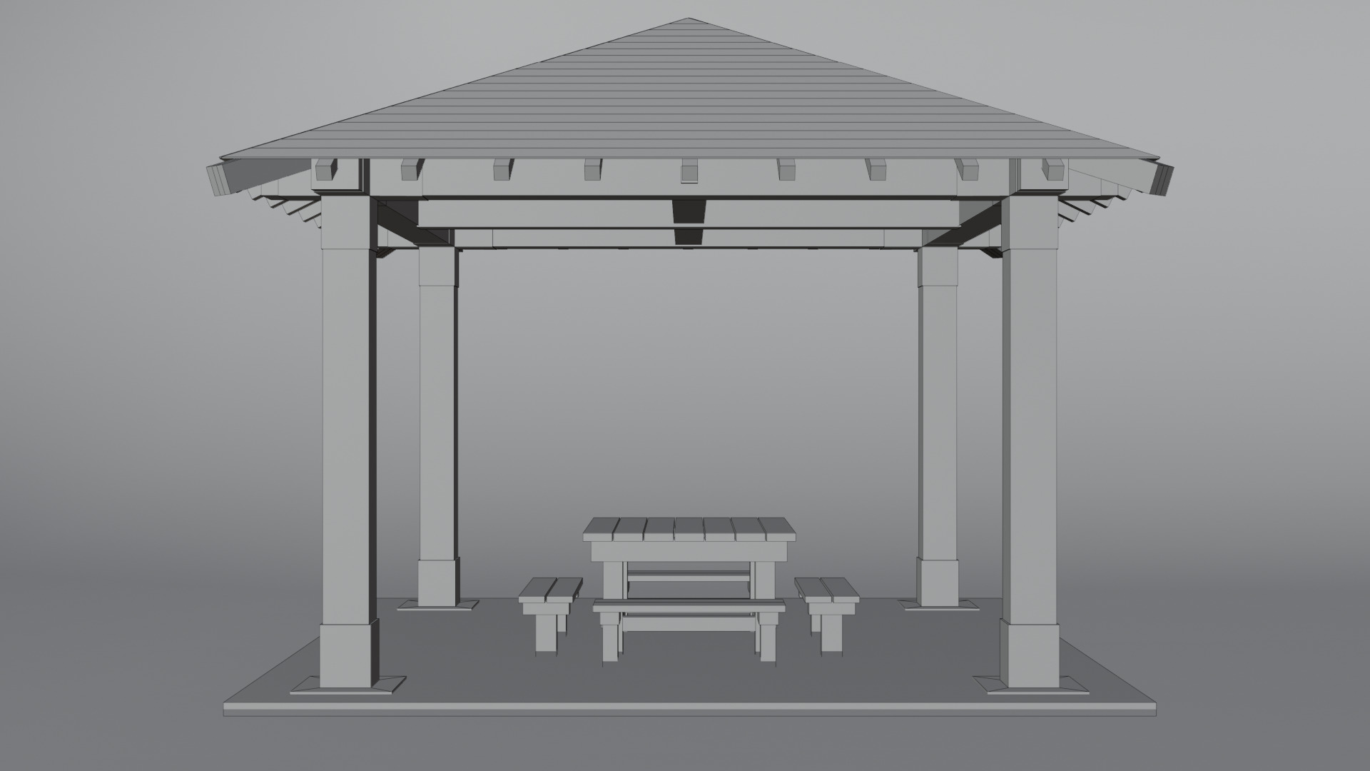 Old Wooden Picnic Shelter PBR LowPoly GameReady Model Low-poly 3D model_12