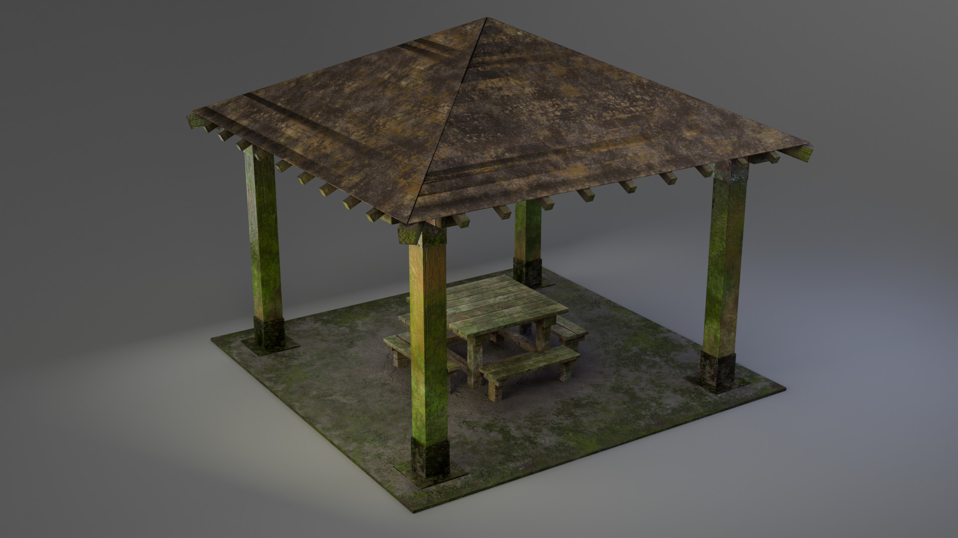Old Wooden Picnic Shelter PBR LowPoly GameReady Model Low-poly 3D model_7