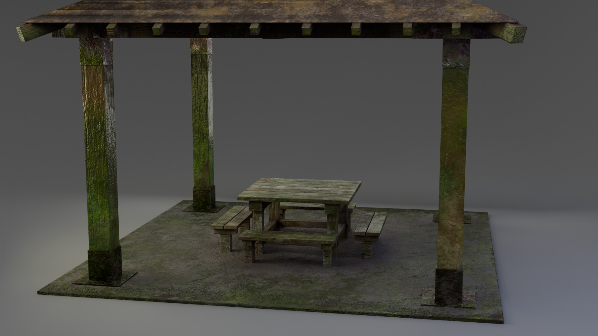 Old Wooden Picnic Shelter PBR LowPoly GameReady Model Low-poly 3D model_8