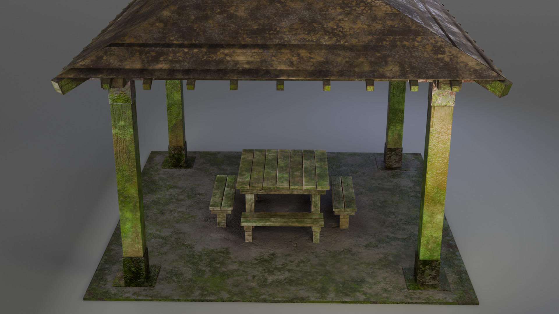 Old Wooden Picnic Shelter PBR LowPoly GameReady Model Low-poly 3D model_9
