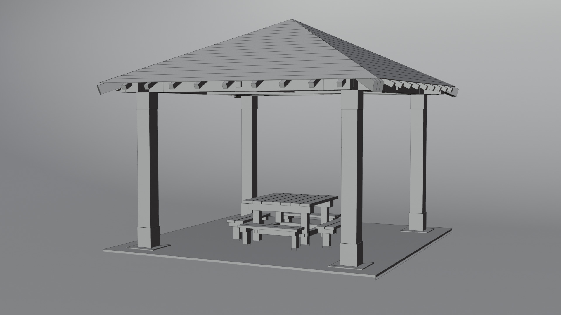 Old Wooden Picnic Shelter PBR LowPoly GameReady Model Low-poly 3D model_10