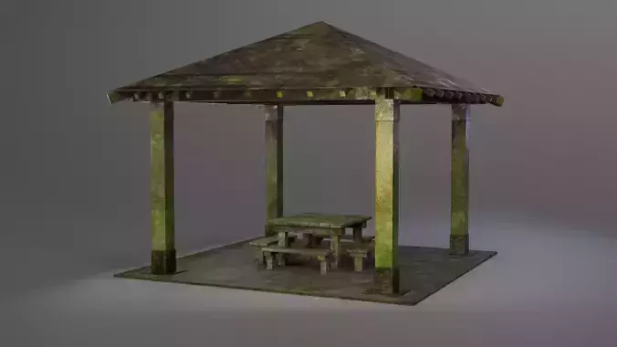 Old Wooden Picnic Shelter PBR LowPoly GameReady Model