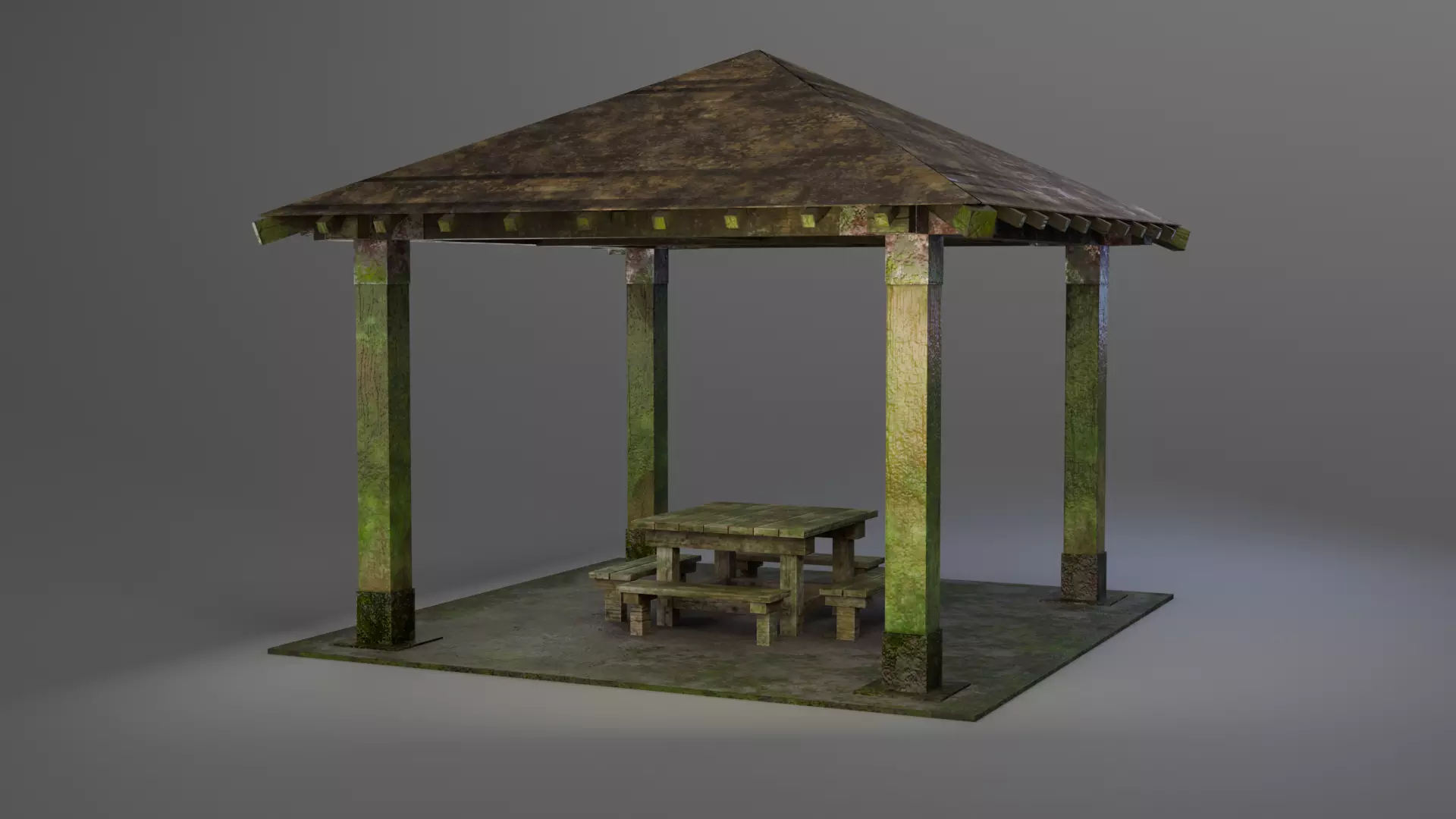 Old Wooden Picnic Shelter PBR LowPoly GameReady Model Low-poly 3D model_0