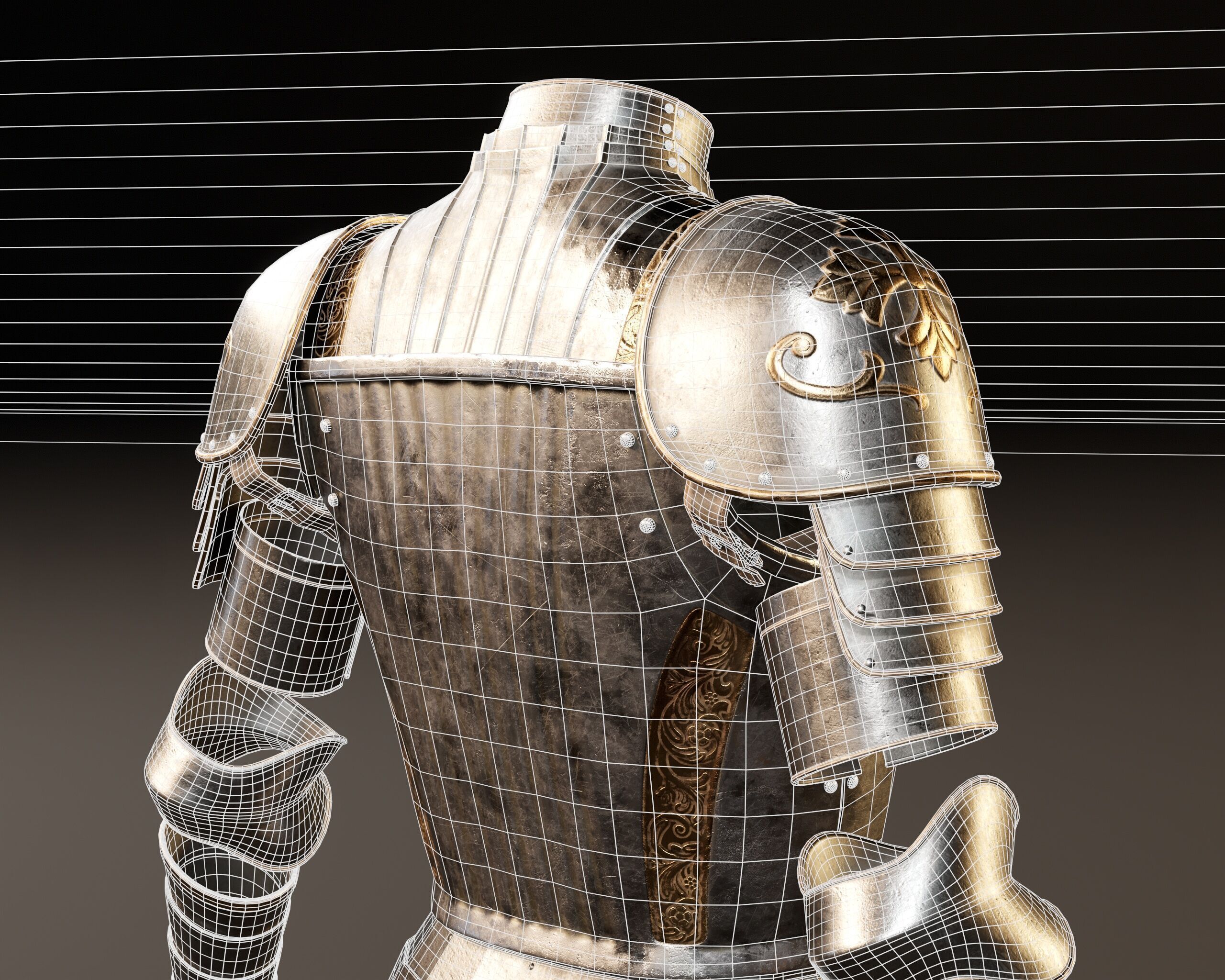 Medieval Female Plate Armor Low-poly 3D model_13