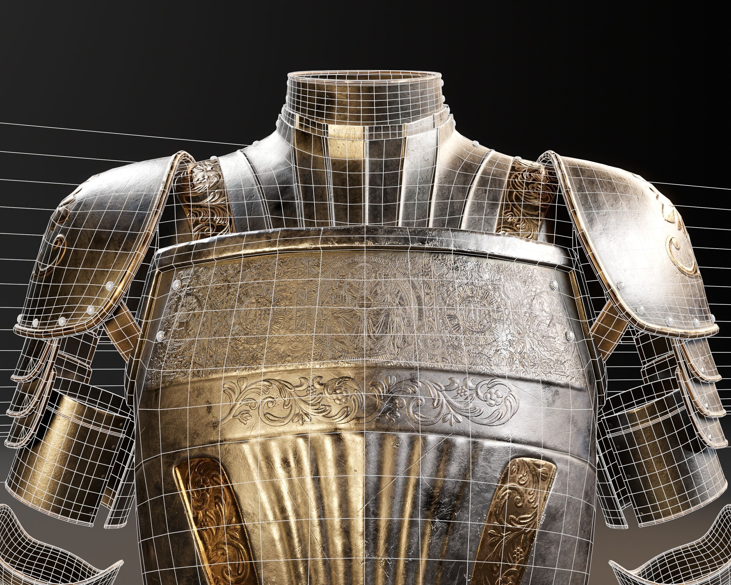 Medieval Female Plate Armor Low-poly 3D model_7
