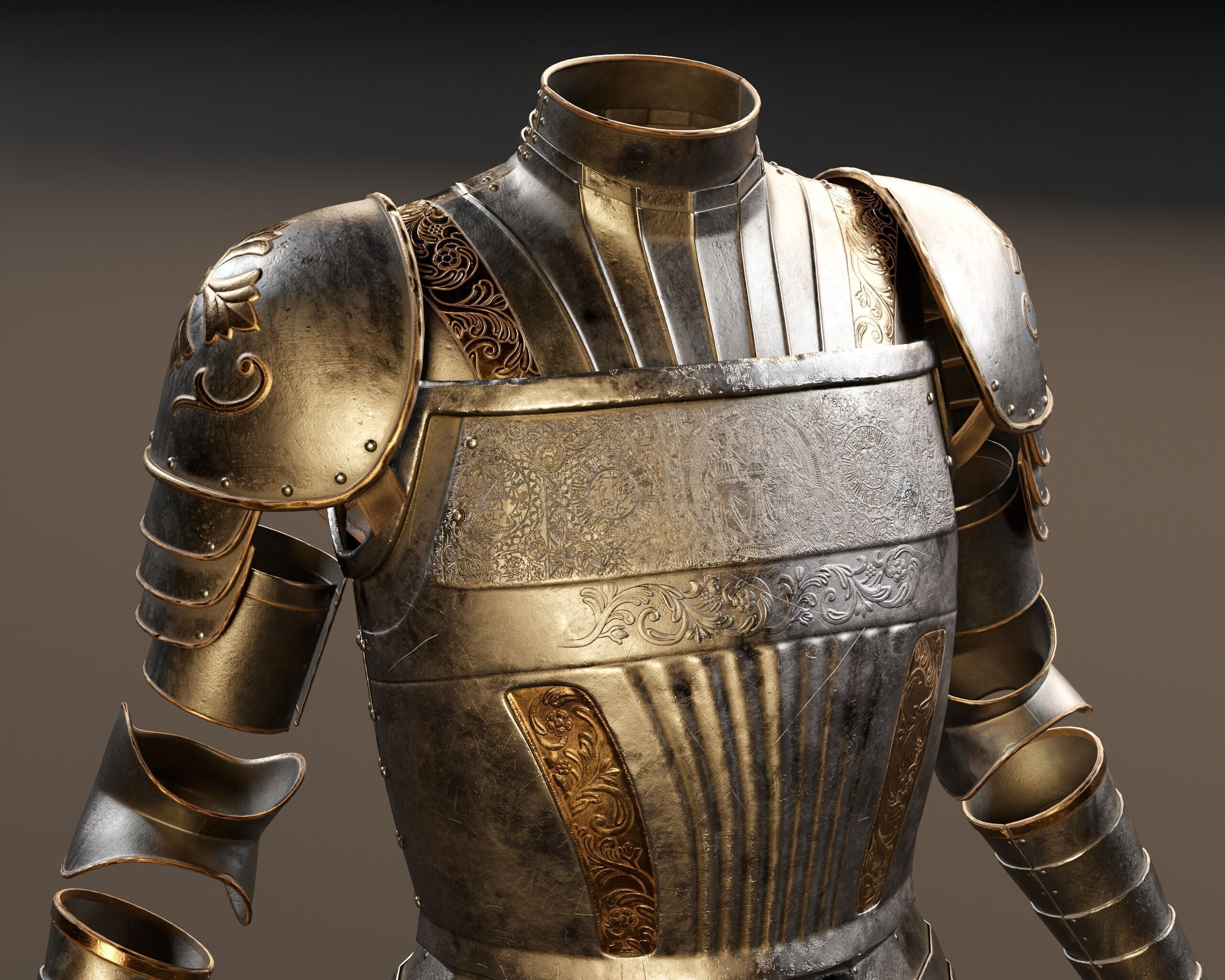Medieval Female Plate Armor Low-poly 3D model_4