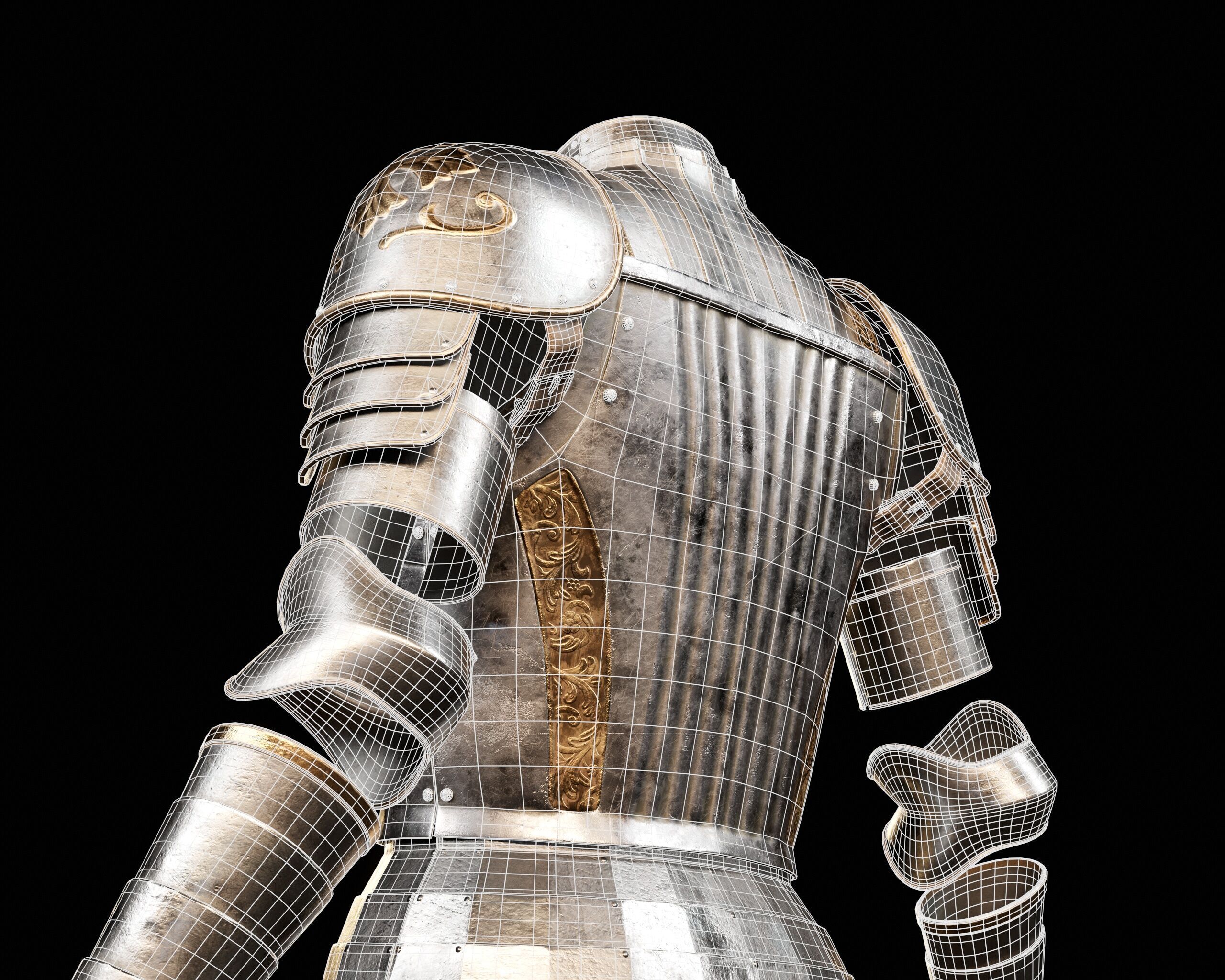 Medieval Female Plate Armor Low-poly 3D model_15