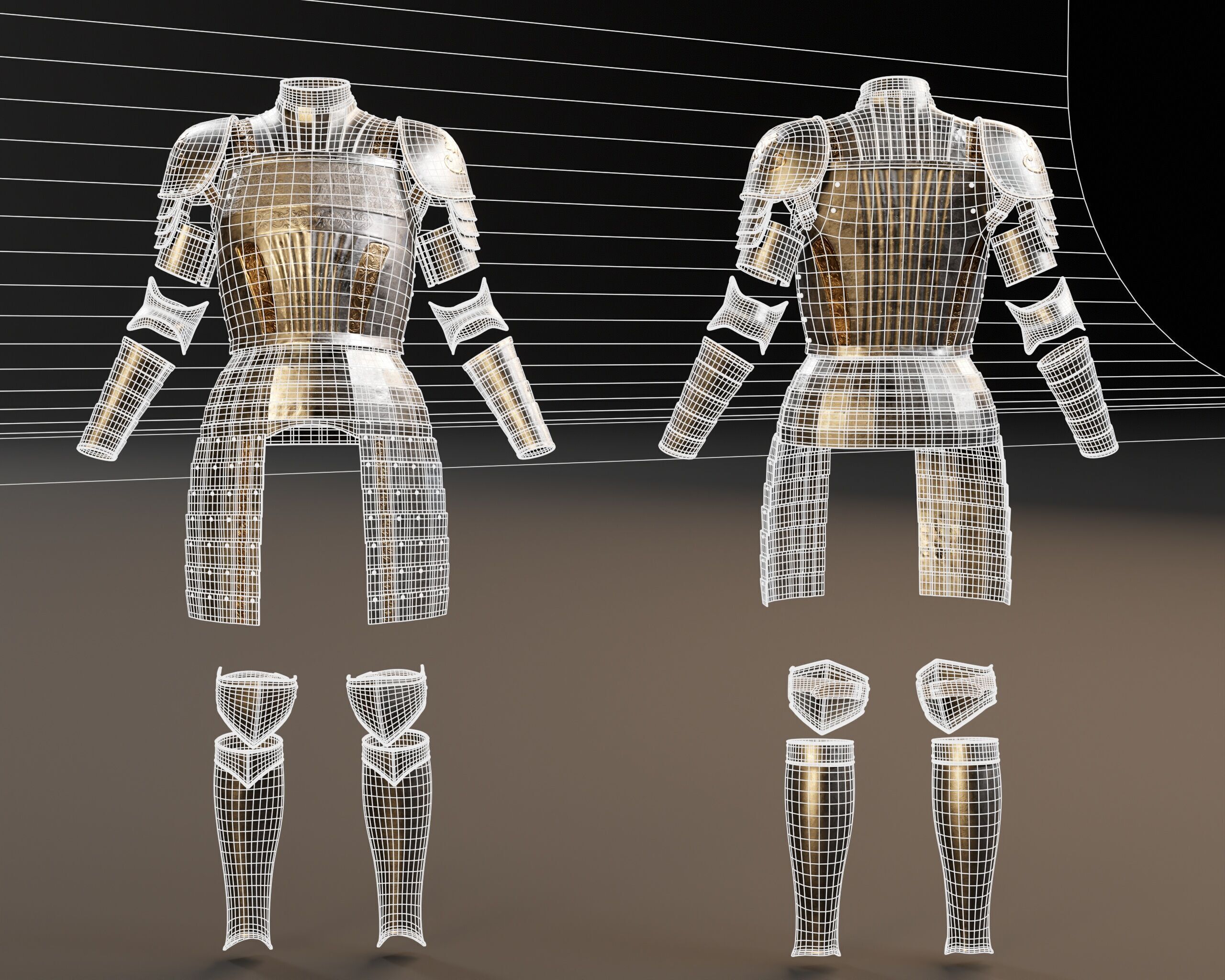 Medieval Female Plate Armor Low-poly 3D model_3