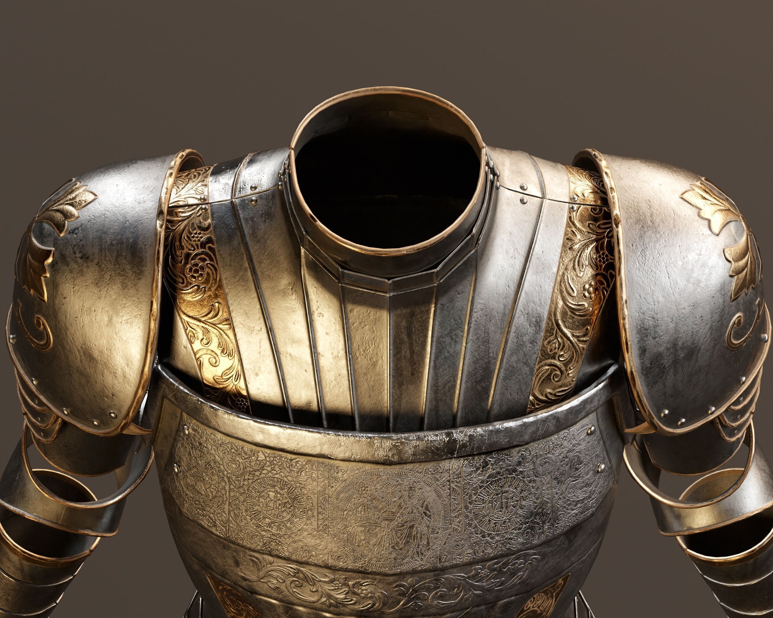 Medieval Female Plate Armor Low-poly 3D model_8