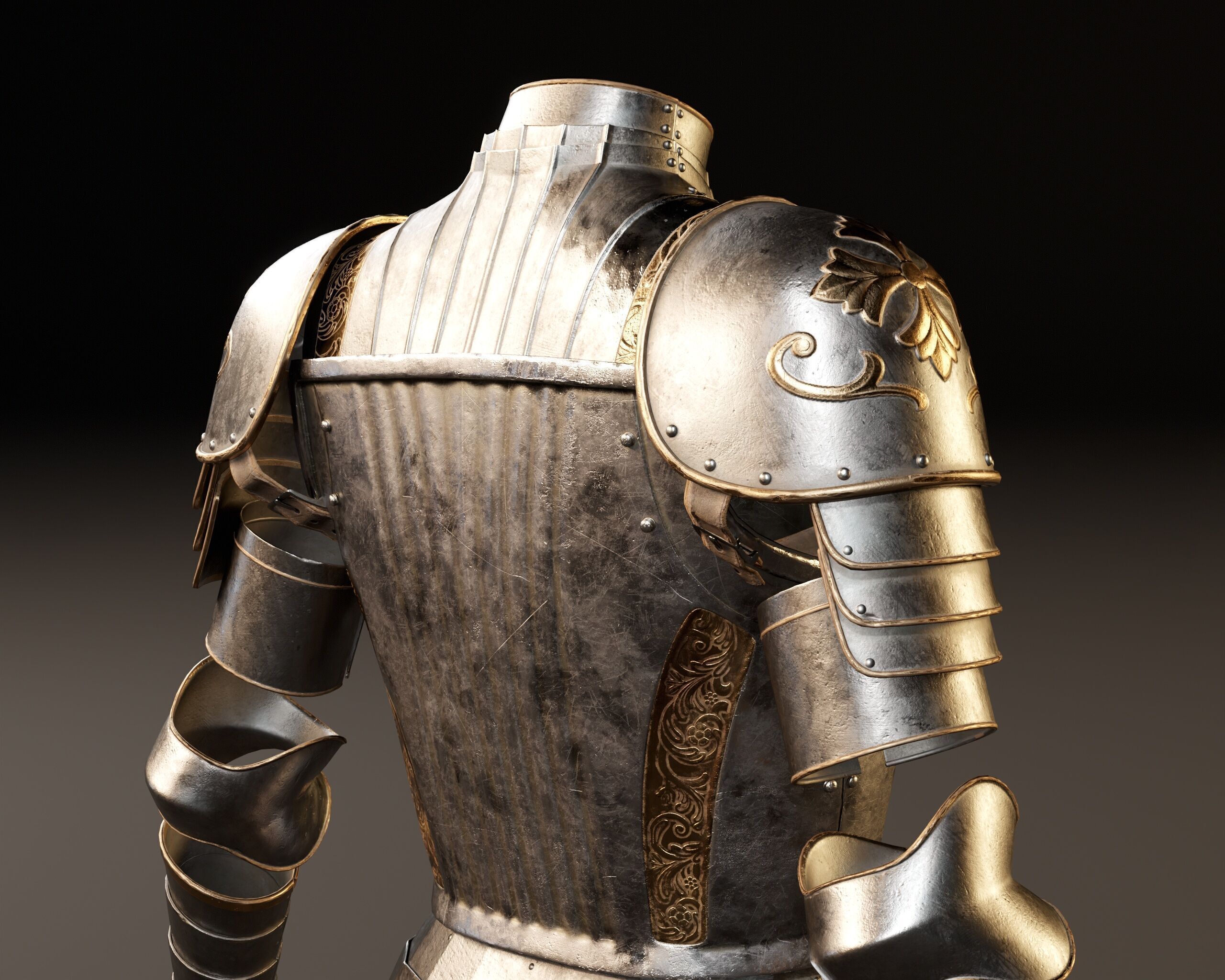 Medieval Female Plate Armor Low-poly 3D model_12