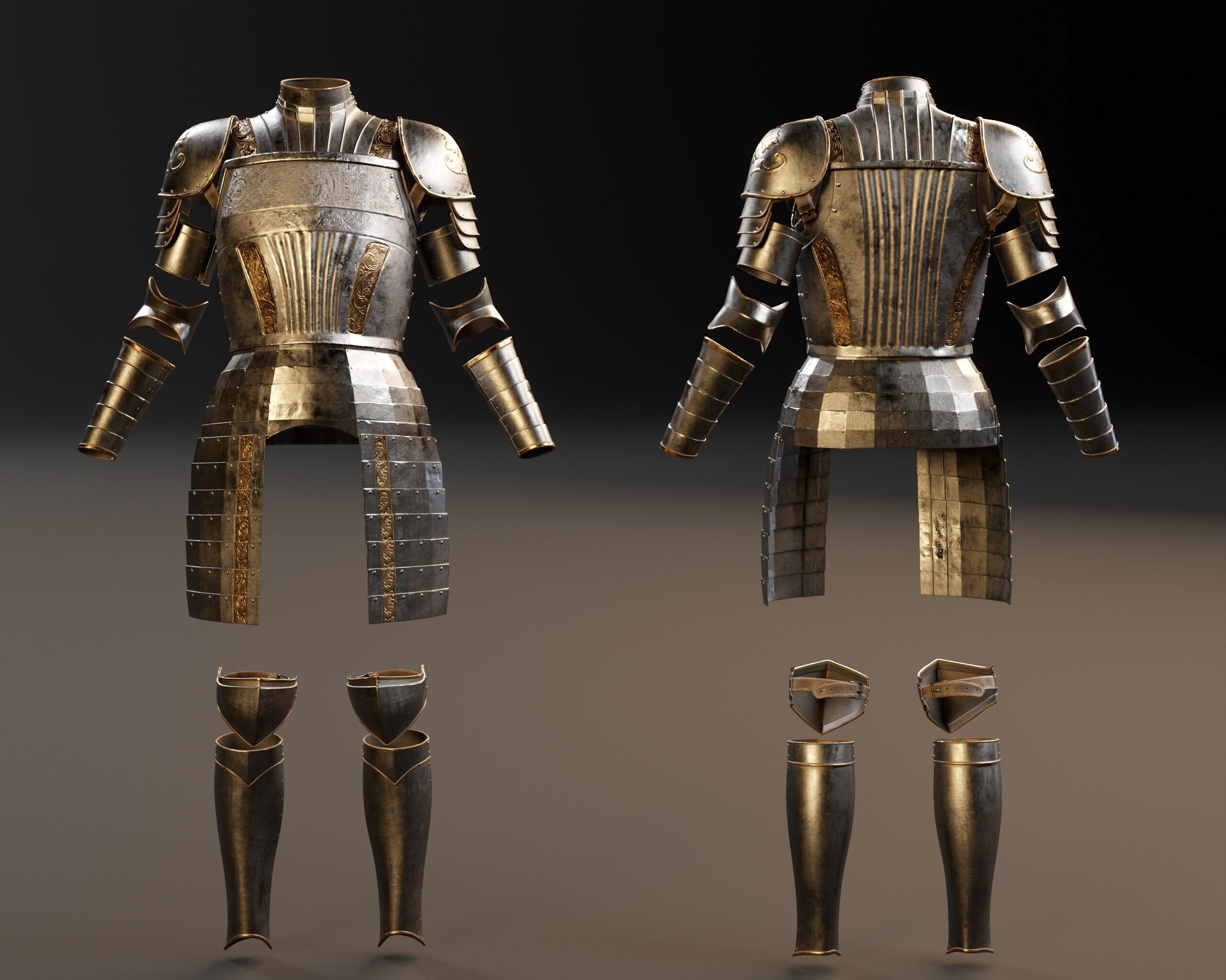 Medieval Female Plate Armor Low-poly 3D model_2