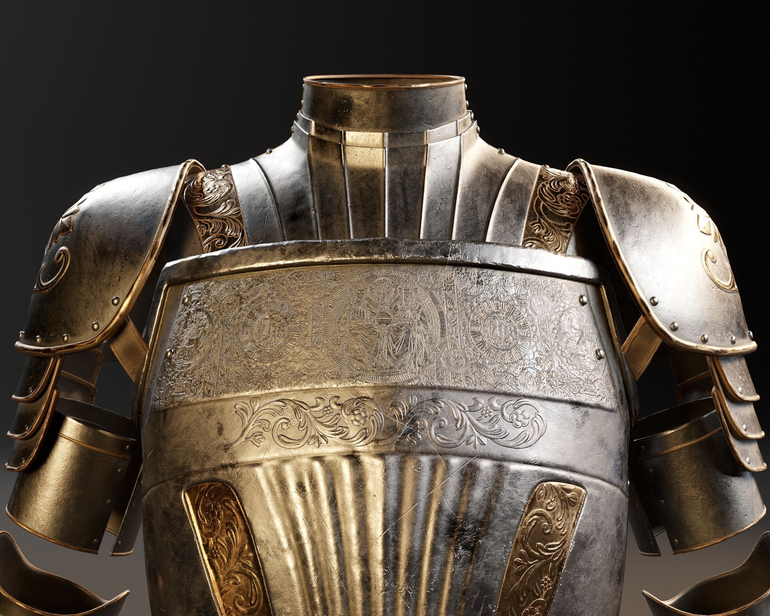 Medieval Female Plate Armor Low-poly 3D model_6