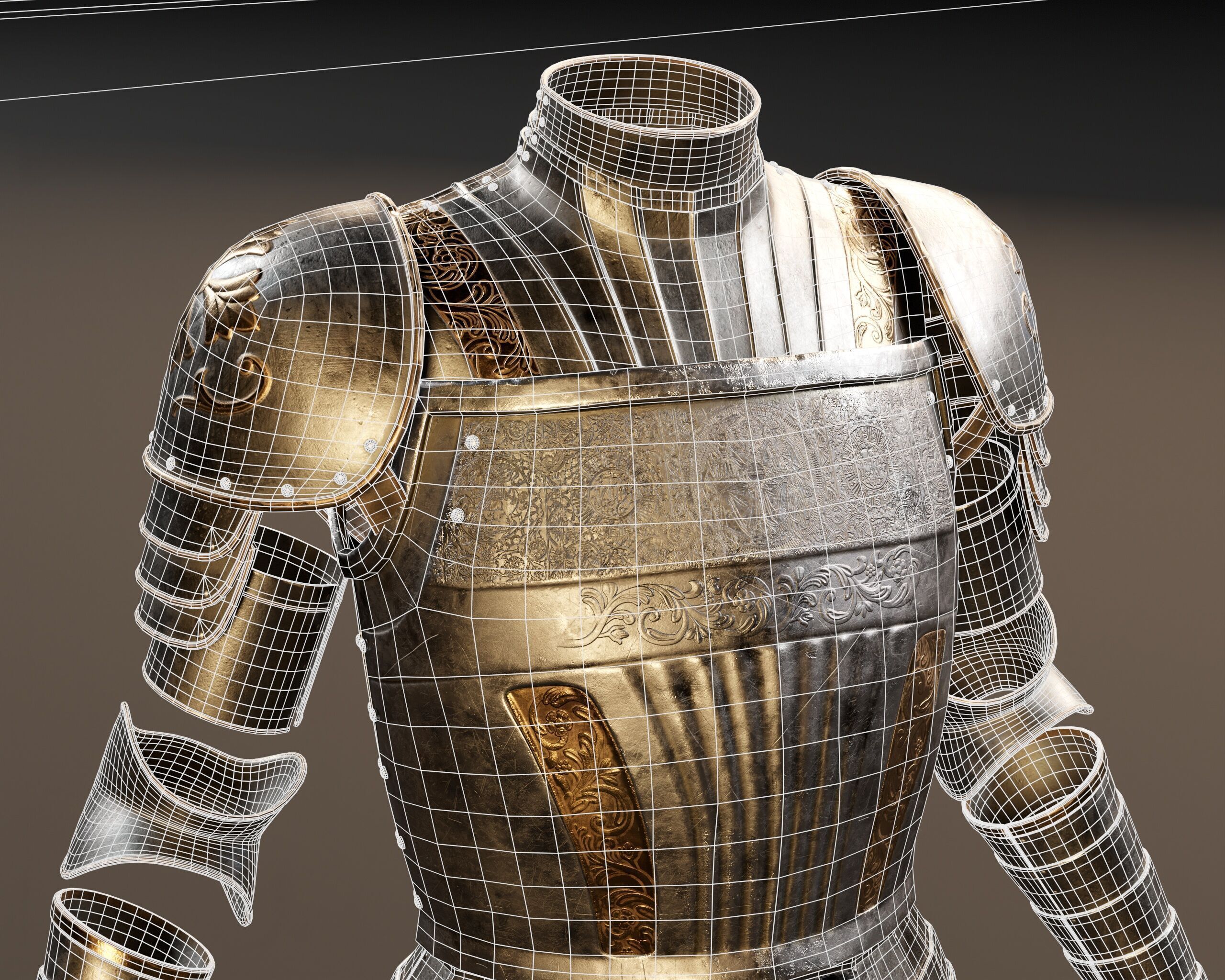 Medieval Female Plate Armor Low-poly 3D model_5
