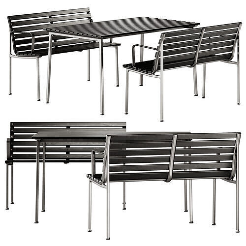 Traverse Garden Table and Bench with back by Hay 3D model