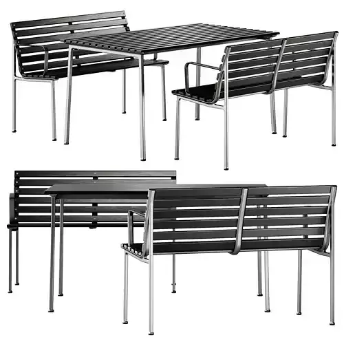 Traverse Garden Table and Bench with back by Hay