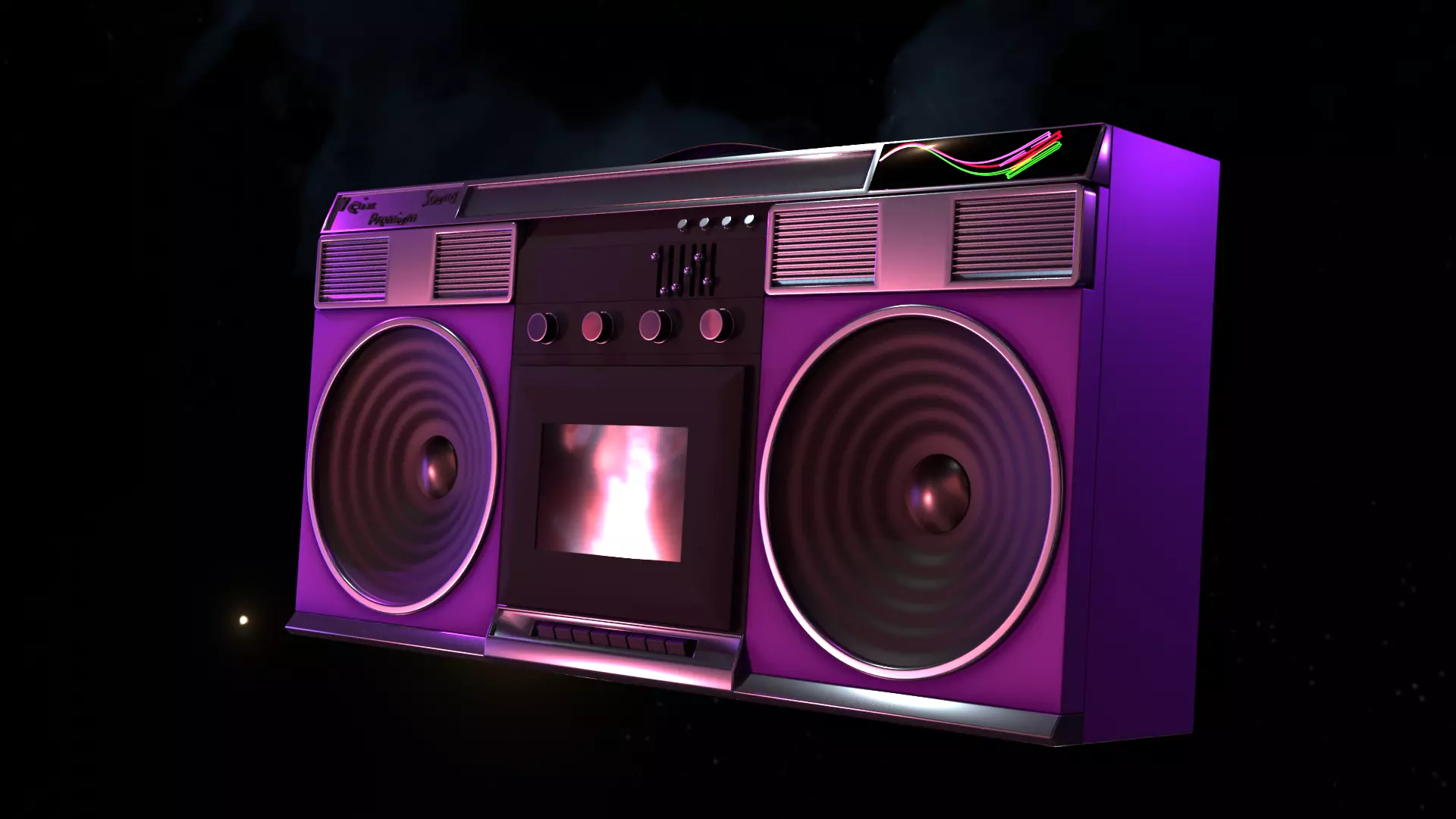 Tape player in retro futurism style 3D model_0