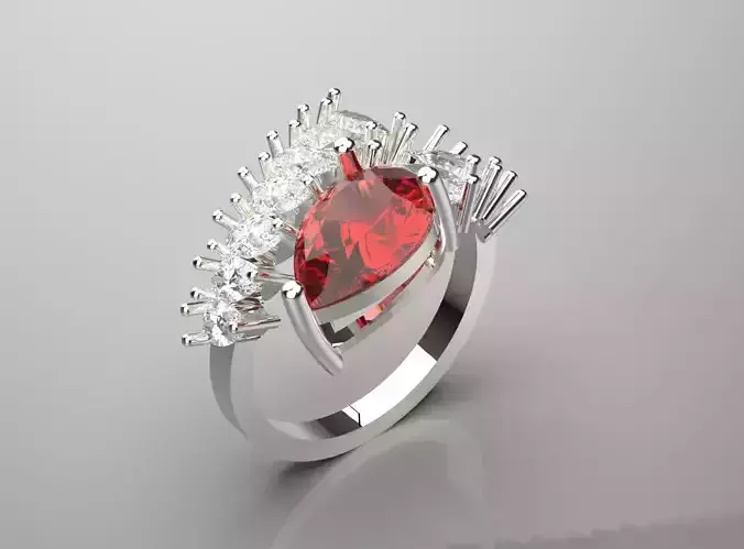 White Gold Ring with Pear Cut Ruby and Diamonds jr00007