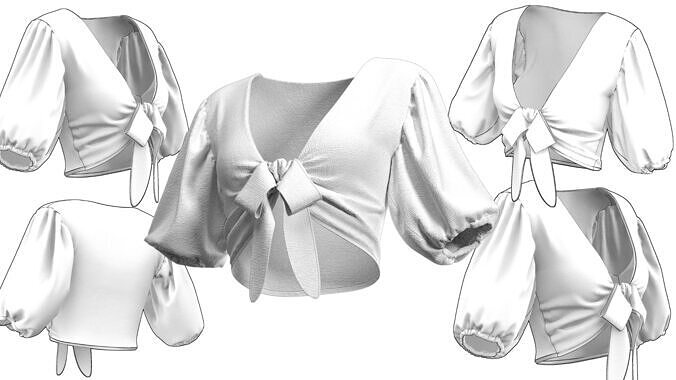 Women White Front Tie Top 3D Model FBX OBJ ZPRJ Blender Low-poly 3D model