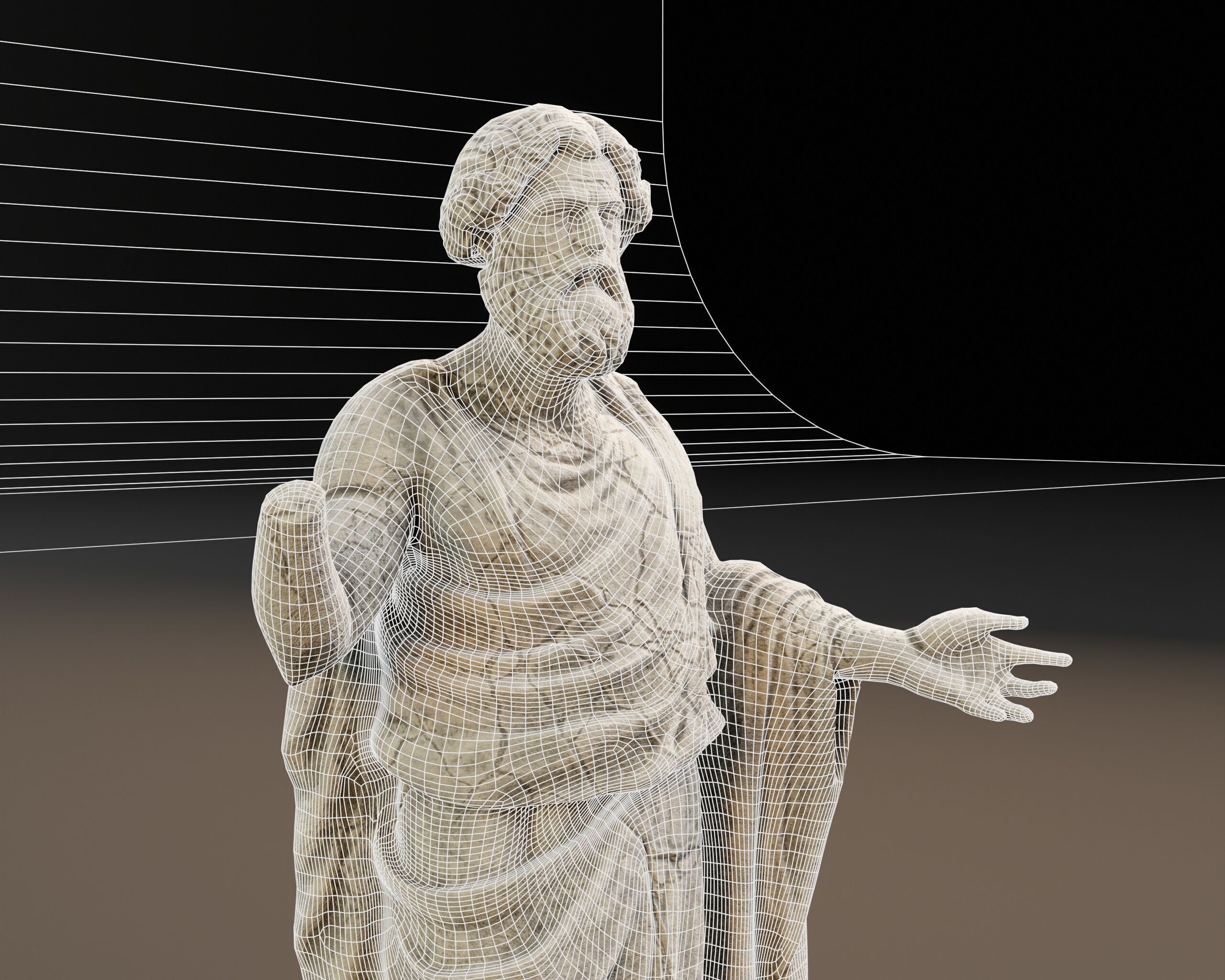 Stone Scholar Statue - 4 variations Low-poly 3D model_9