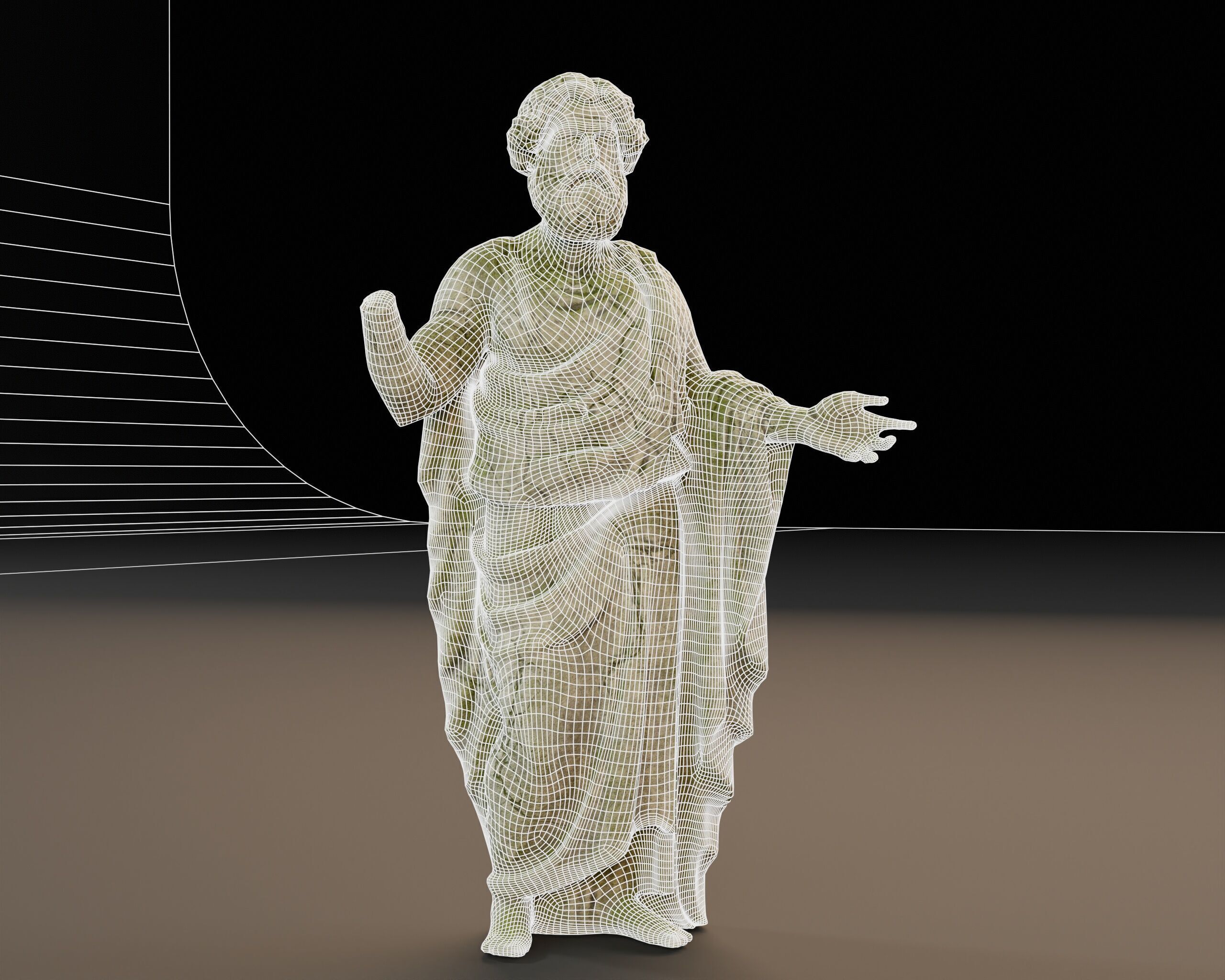 Stone Scholar Statue - 4 variations Low-poly 3D model_11