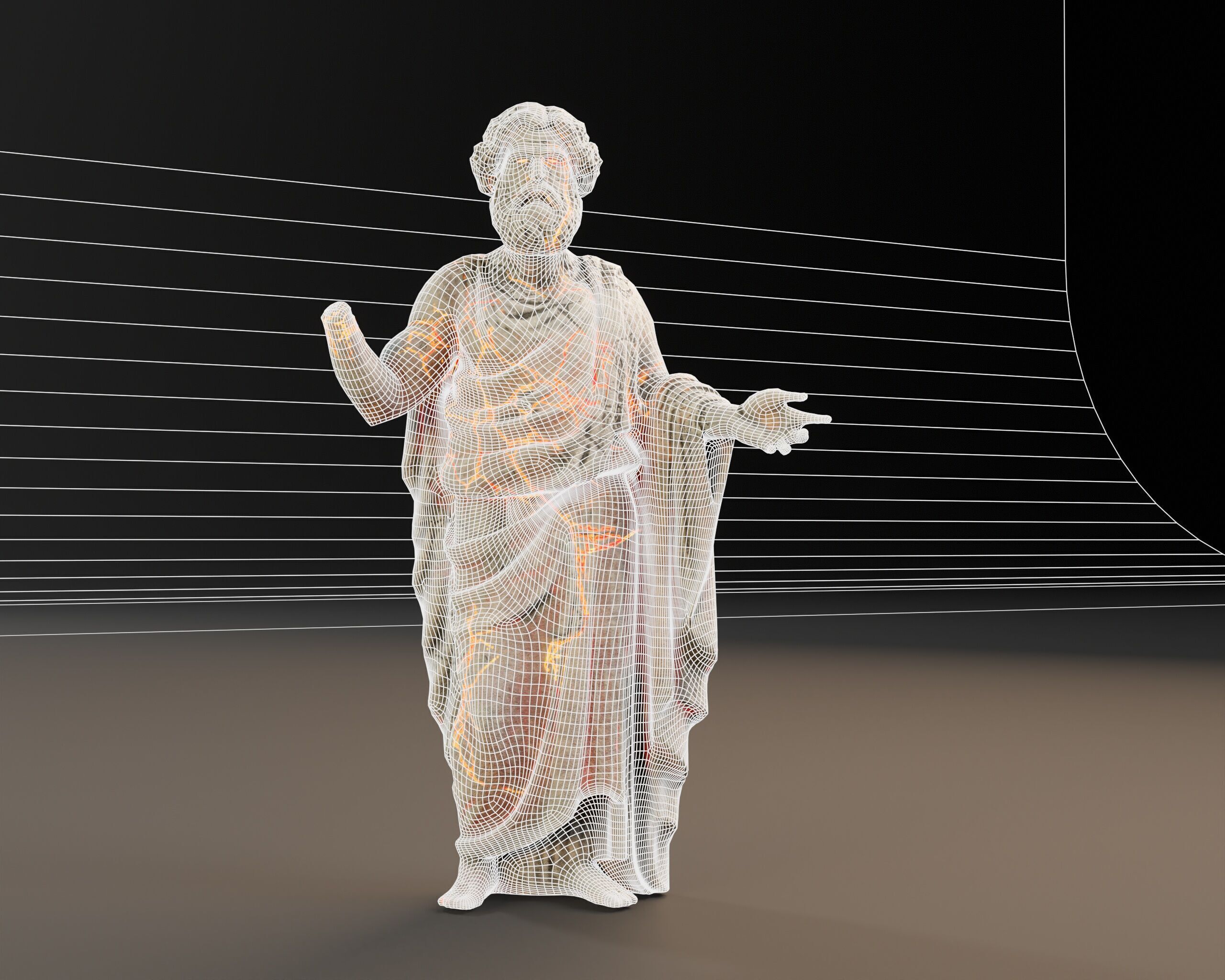 Stone Scholar Statue - 4 variations Low-poly 3D model_17