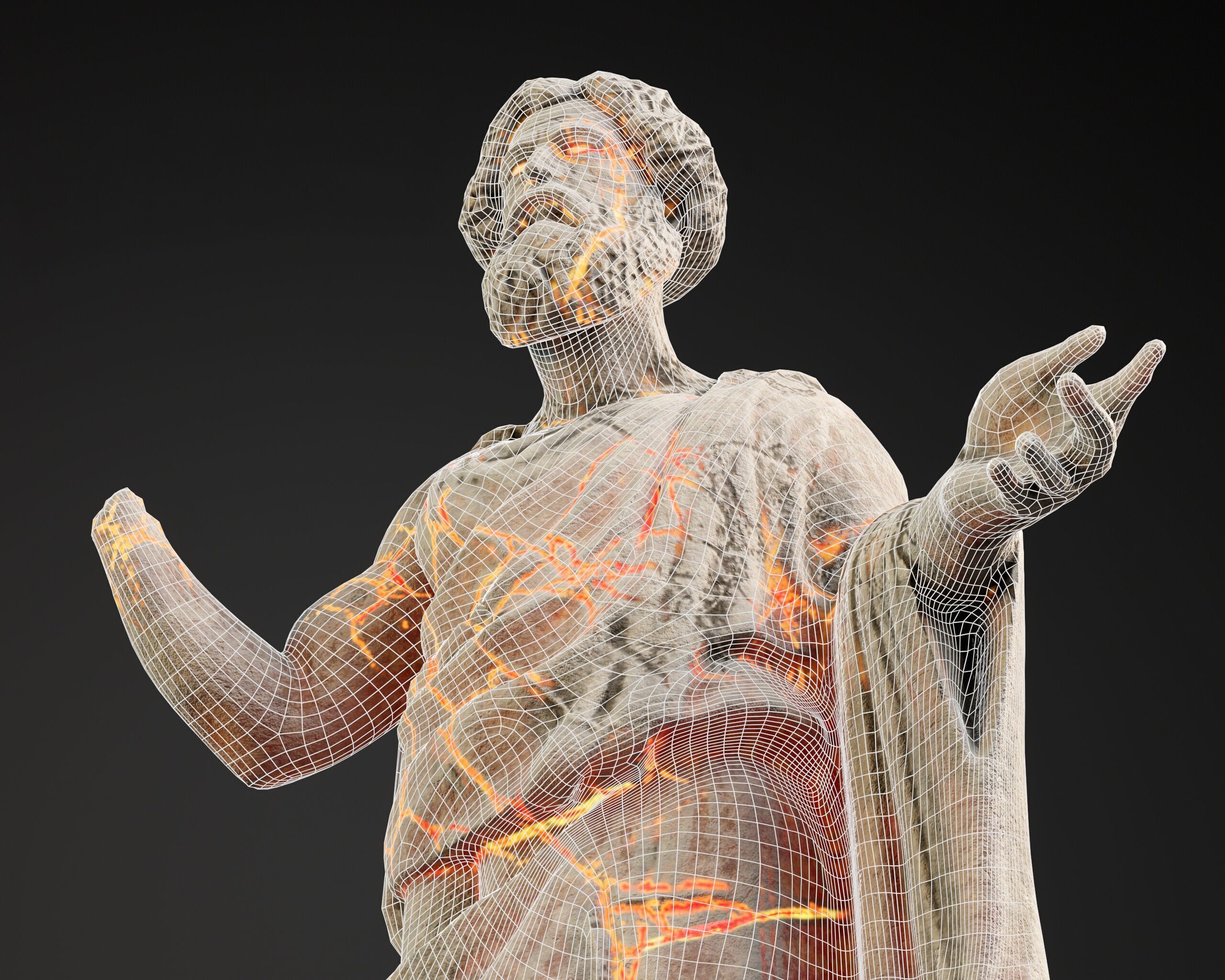 Stone Scholar Statue - 4 variations Low-poly 3D model_7