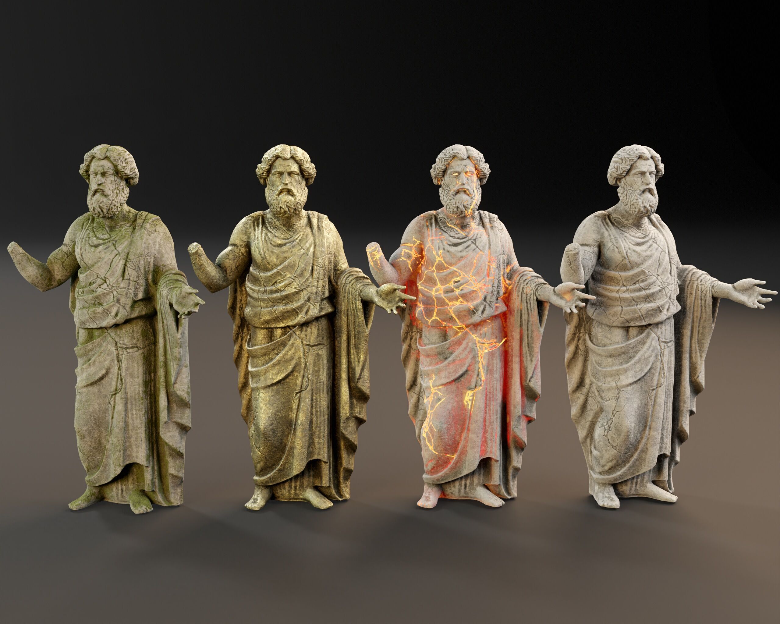 Stone Scholar Statue - 4 variations Low-poly 3D model_2