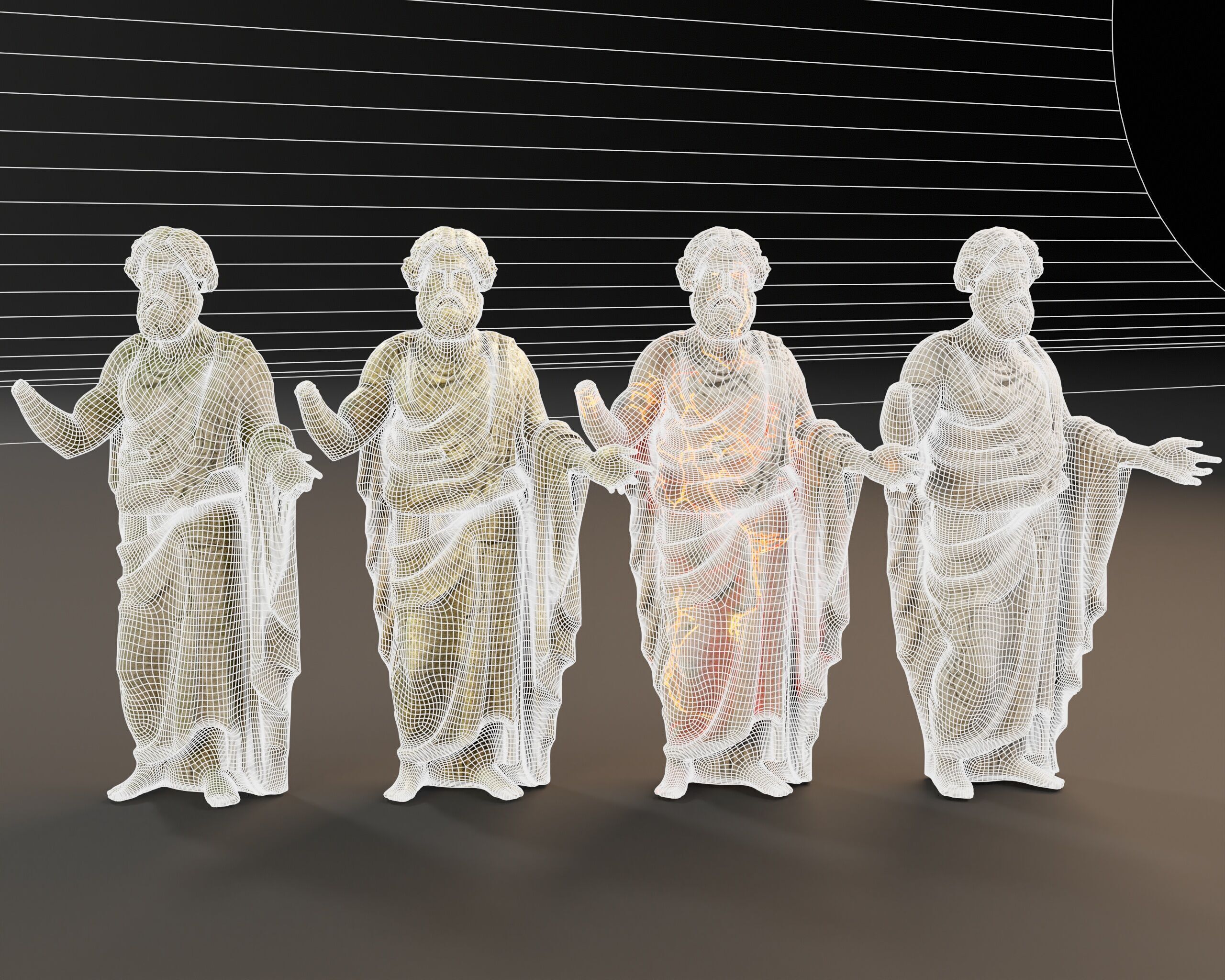 Stone Scholar Statue - 4 variations Low-poly 3D model_3