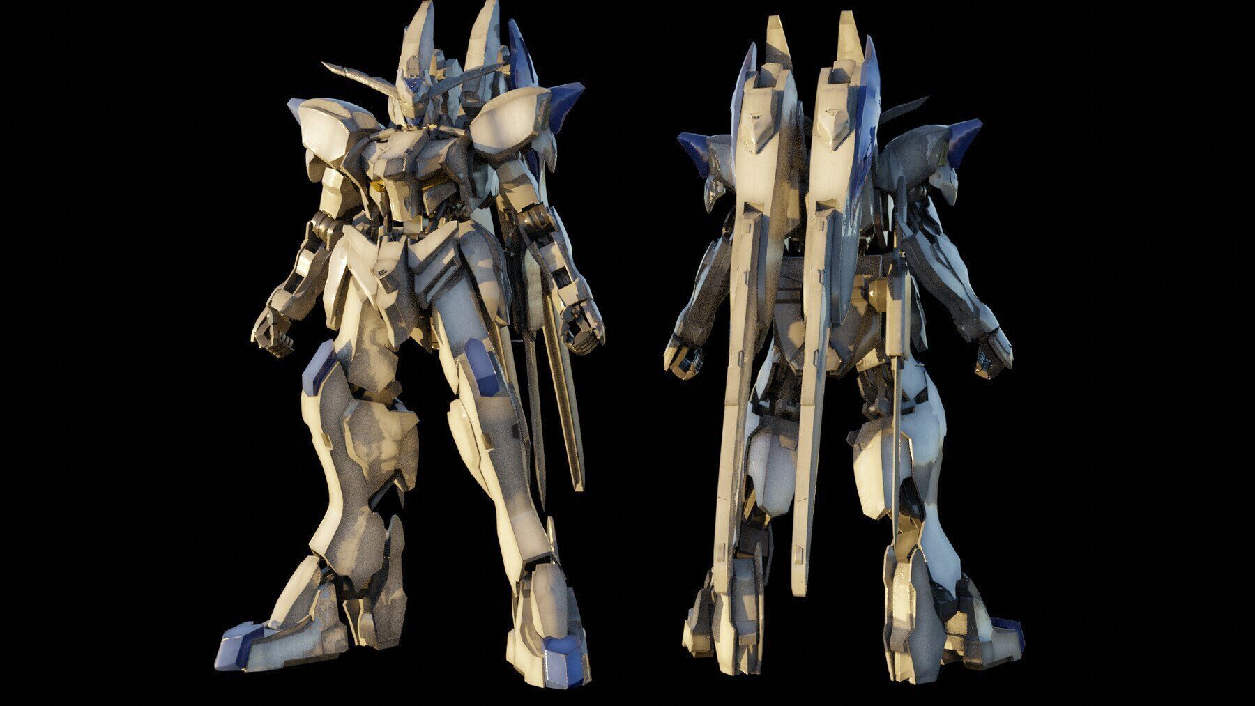 GUNDAM BAEL rigged with realistic texture blender maya Low-poly 3D model_6