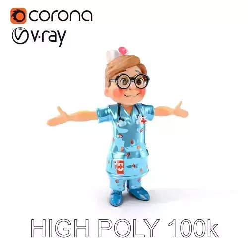 Cheerful Nurse D Character Model with Rigged Animations