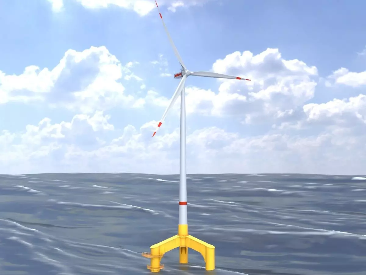 Wind turbine with Tripile Offshore Foundation E1 H-160 RD-138 Low-poly 3D model