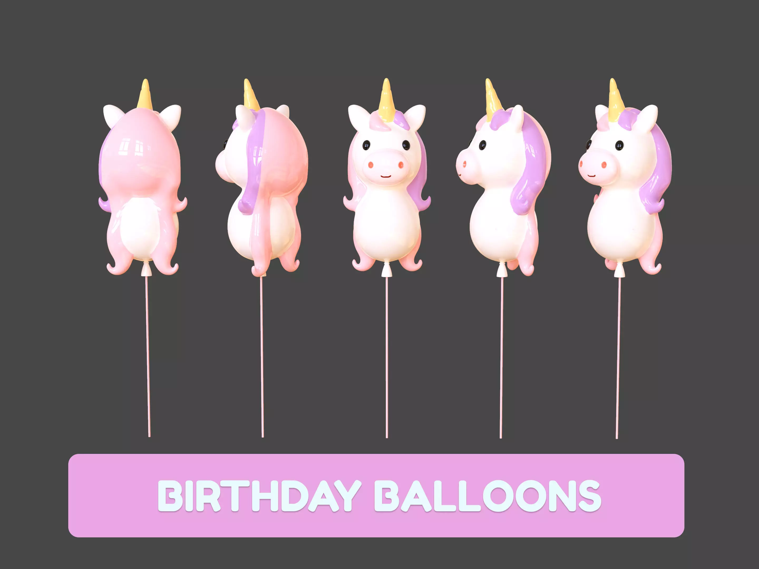 Birthday Balloons  - Colorful Party Decoration Prop 05  Low-poly 3D model_0