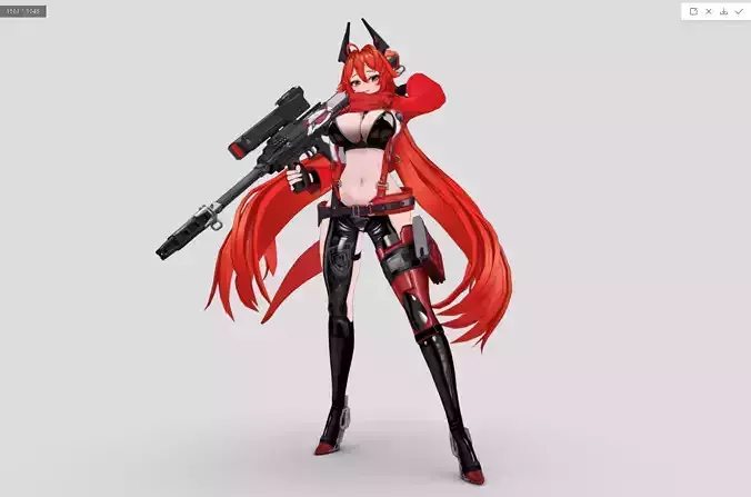 Excited Red anime Girl Low-poly 3D model