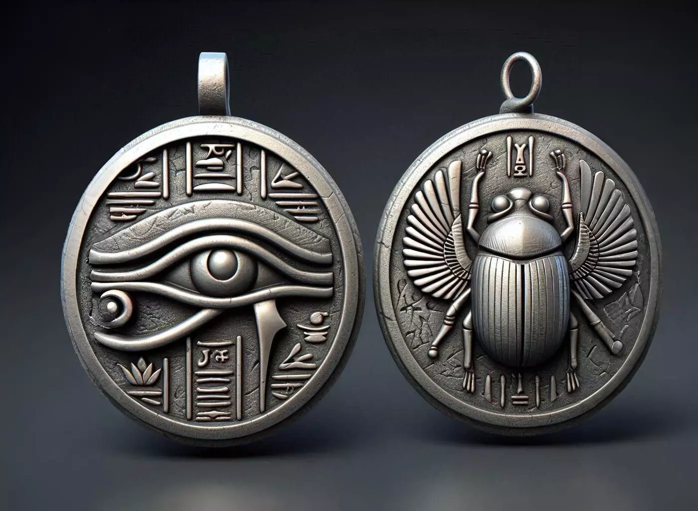 Ancient Egyptian Pendant Set  Eye of Horus Scarab Beetle  3D print model_0
