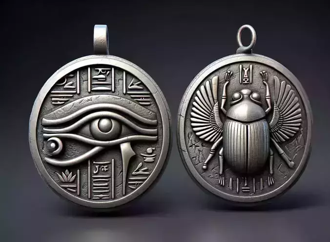 Ancient Egyptian Pendant Set  Eye of Horus Scarab Beetle  3D print model Ancient Egyptian Pendant Set  Eye of Horus Scarab Beetle  3D print model