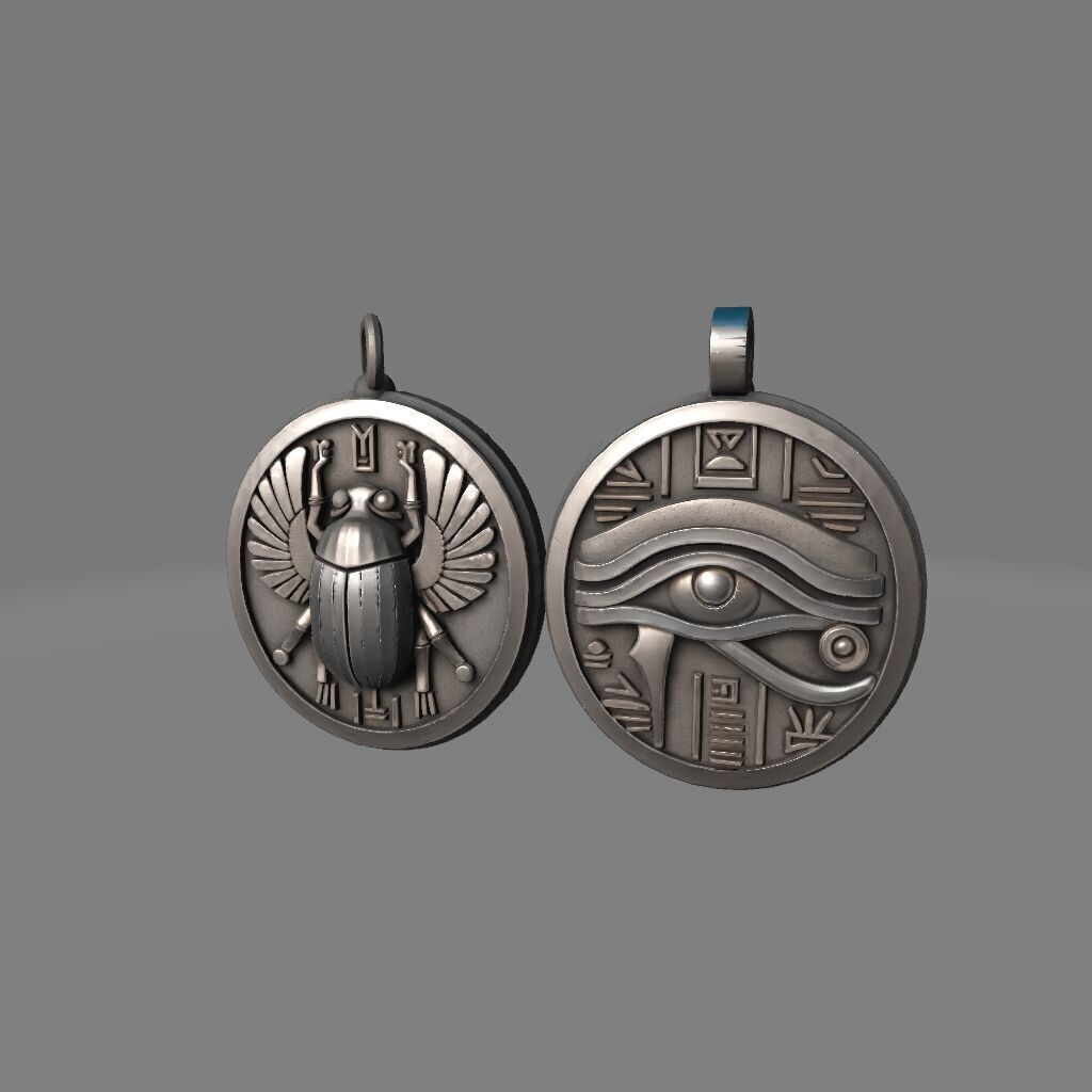 Ancient Egyptian Pendant Set  Eye of Horus Scarab Beetle  3D print model_3