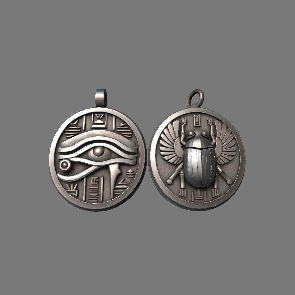 Ancient Egyptian Pendant Set  Eye of Horus Scarab Beetle  3D print model_1