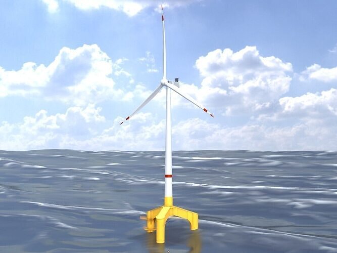 Wind turbine with Tripile Offshore Foundation V1 H-138 RD-162 m Low-poly 3D model
