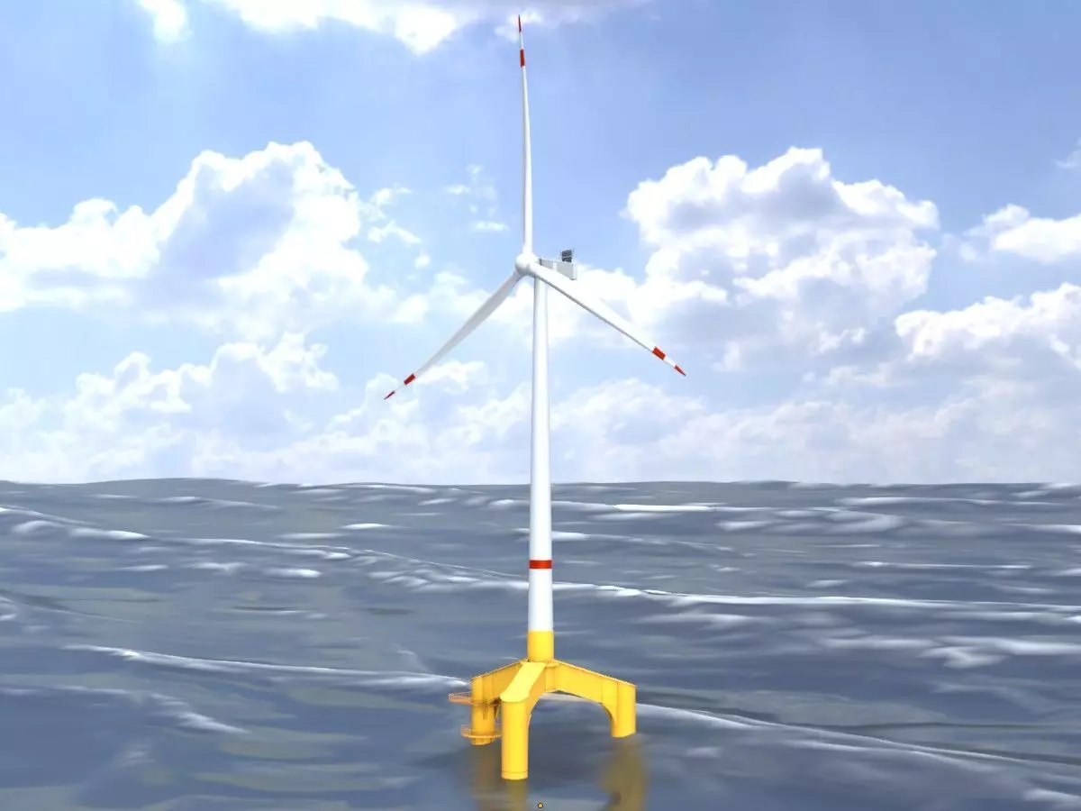 Wind turbine with Tripile Offshore Foundation V1 H-138 RD-162 m Low-poly 3D model