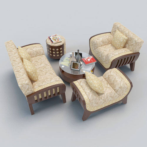 Sofa Set living room with chairs and coffee table 3D model 6