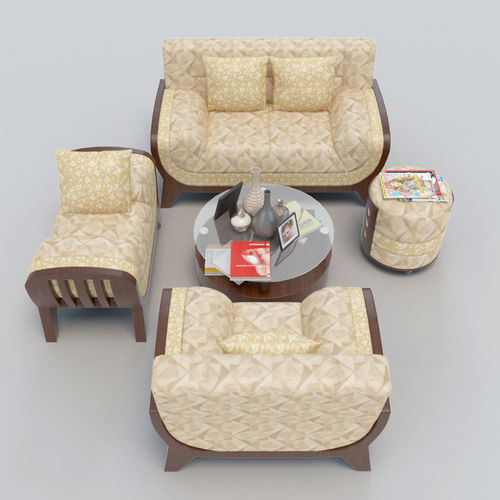 Sofa Set living room with chairs and coffee table 3D model 4