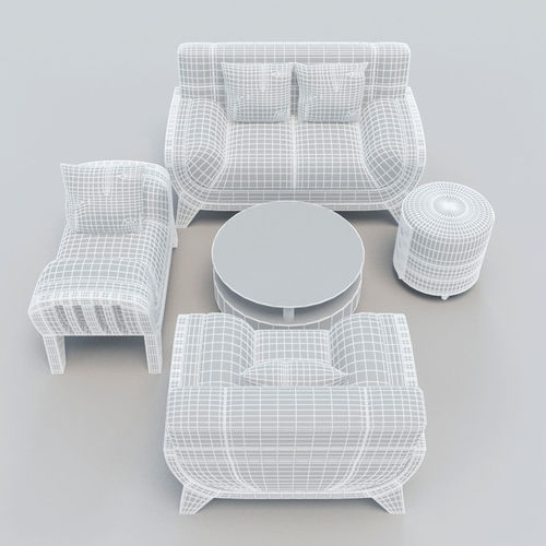 Sofa Set living room with chairs and coffee table 3D model 7
