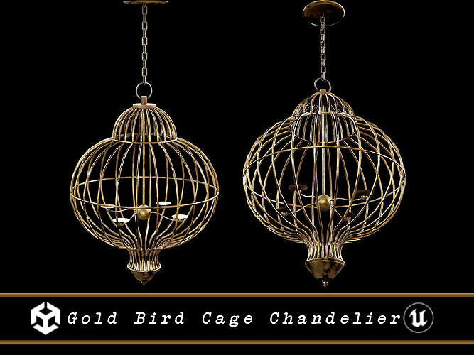 Gold Bird Cage Chandelier  Low-poly 3D model