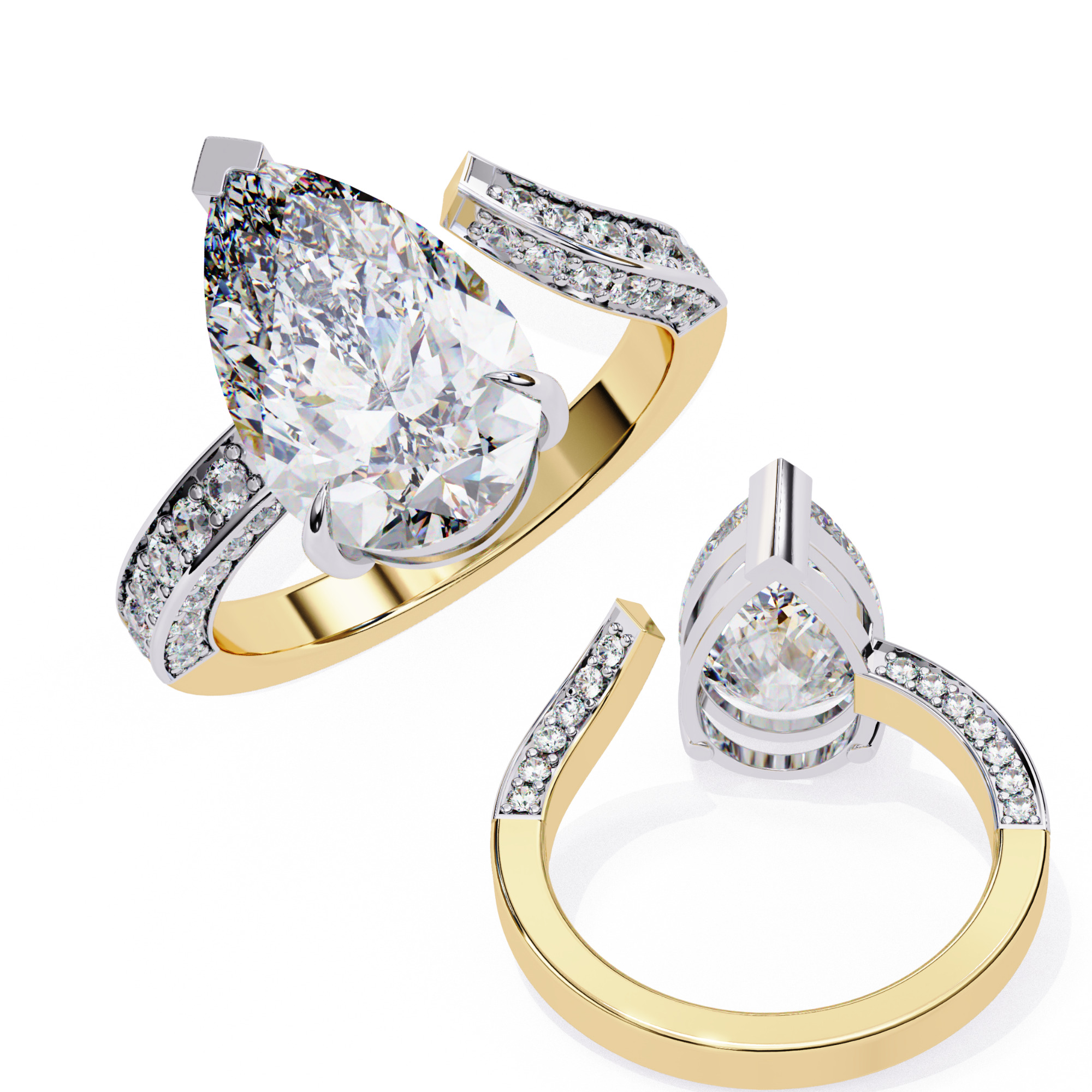 PEAR DIAMOND RING -CAD-159 3D model_8