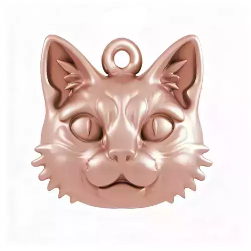 Cat Face Pendant - 3D Printable - Flat Back
