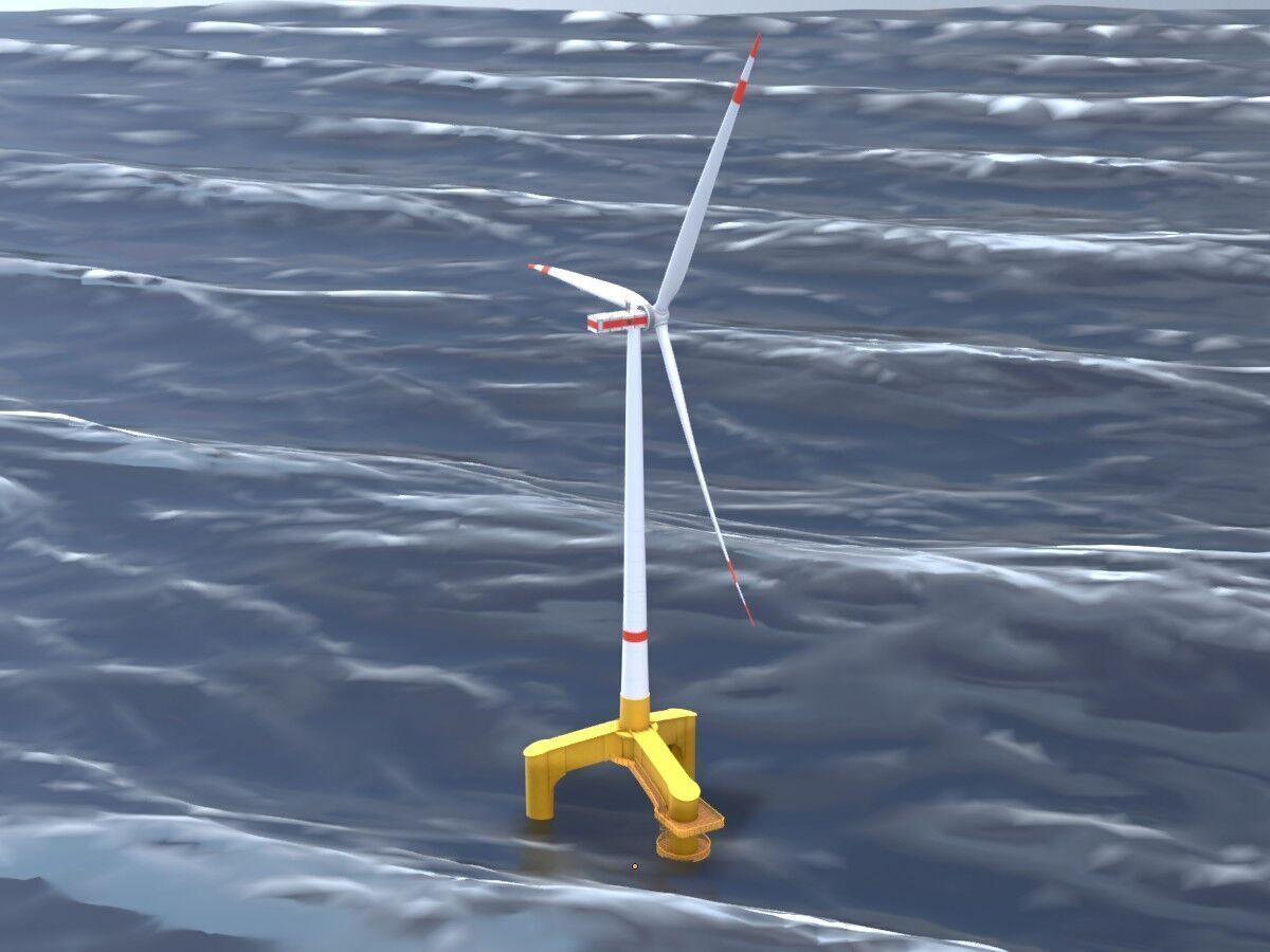 Wind turbine with Tripile Offshore Foundation E1 H-132 RD-172 m Low-poly 3D model_19