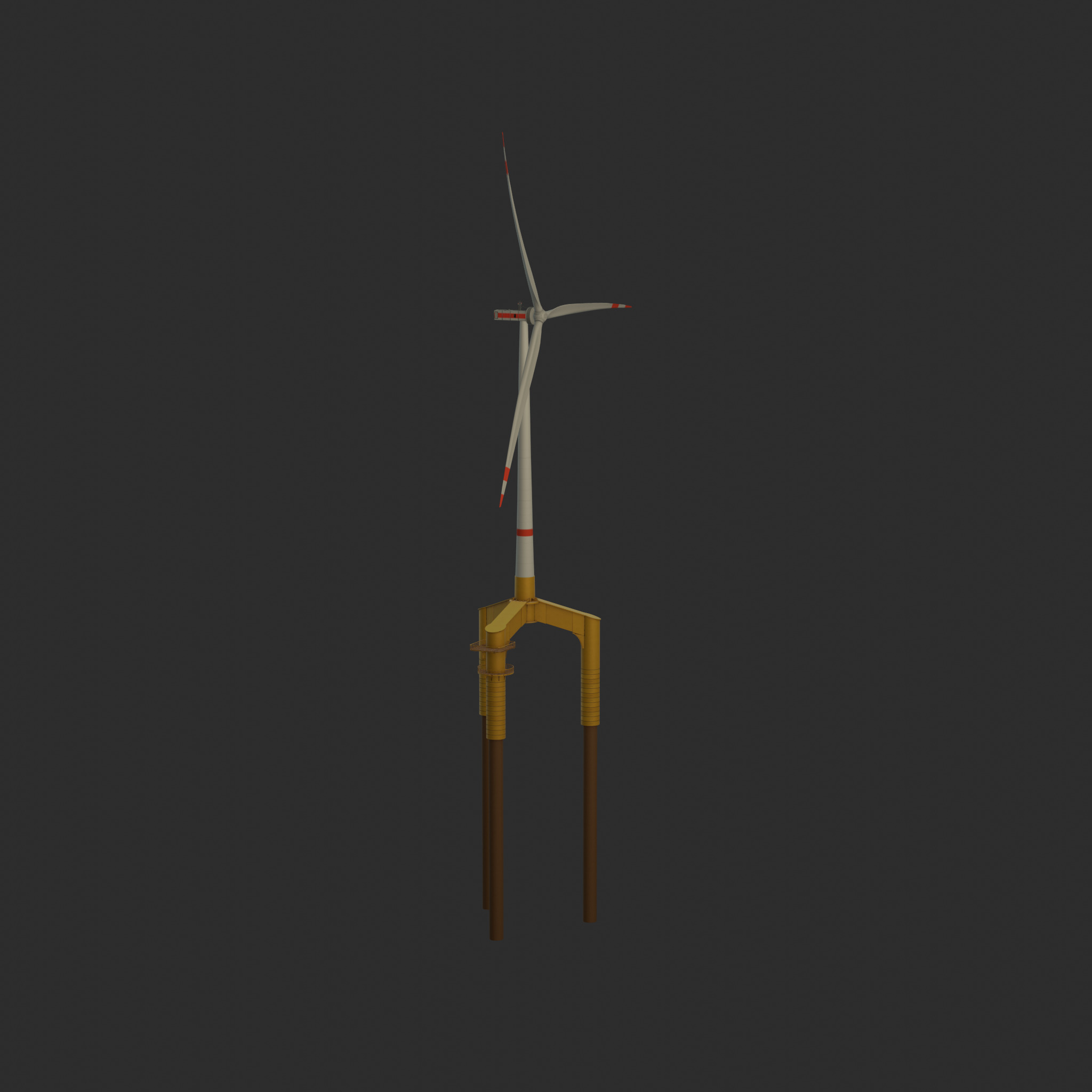 Wind turbine with Tripile Offshore Foundation E1 H-132 RD-172 m Low-poly 3D model_44